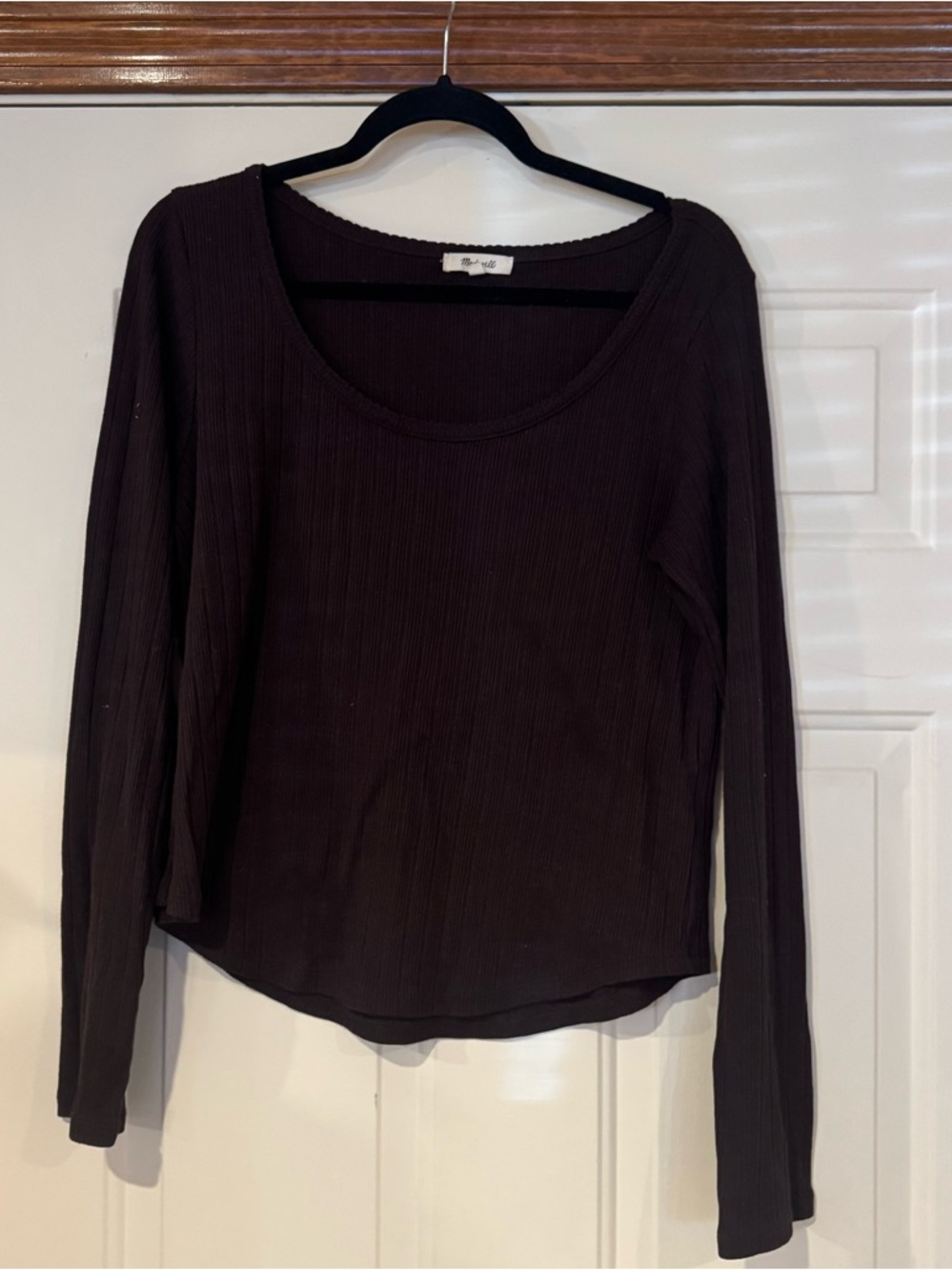 Madewell Scoop-Neck Ribbed Long Sleeve Top - Dark Brown